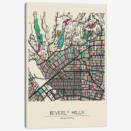 Beverly Hills, California Map Canvas Print #ADA161} by Ayse Deniz Akerman Canvas Art