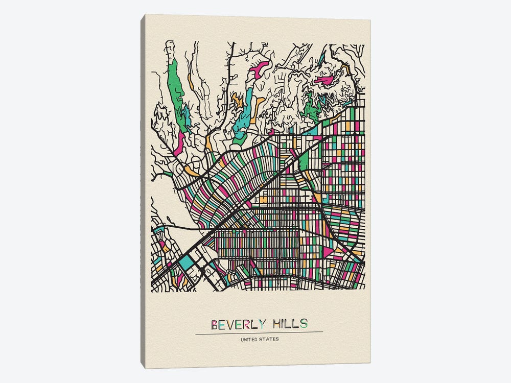 Beverly Hills, California Map by Ayse Deniz Akerman 1-piece Art Print