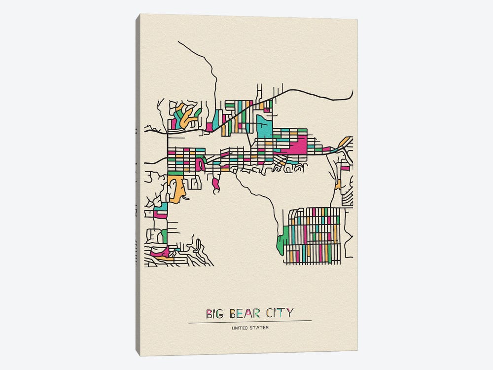 Big Bear City, California Map by Ayse Deniz Akerman 1-piece Canvas Artwork