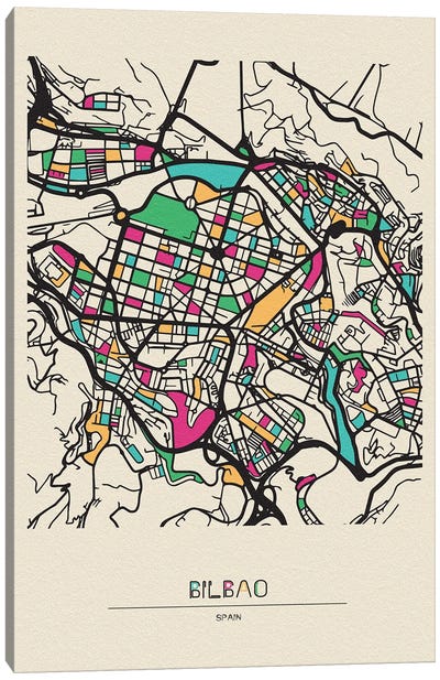 Bilbao, Spain Map Canvas Art Print - City Maps