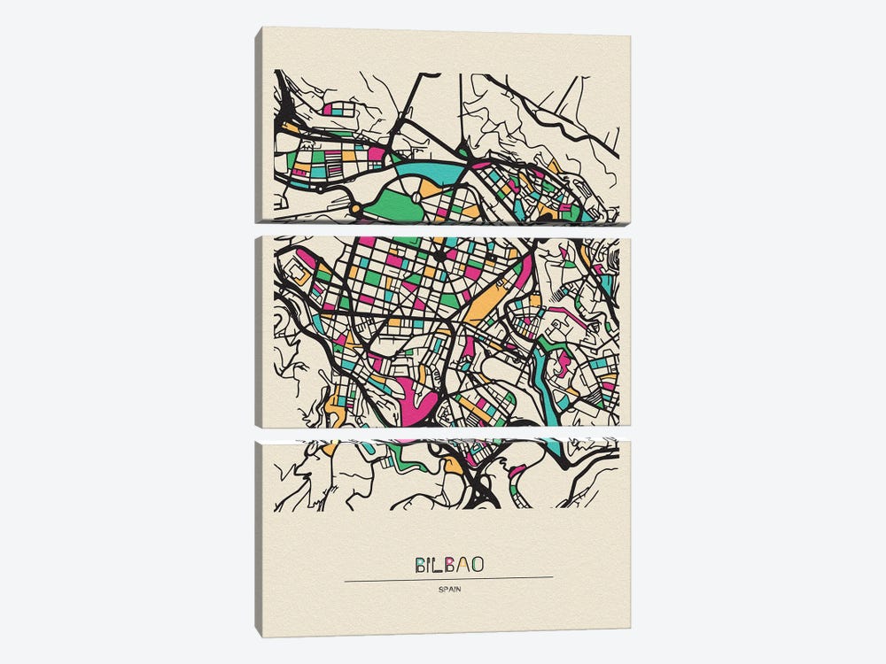 Bilbao, Spain Map 3-piece Canvas Art Print