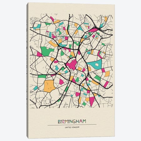 Birmingham, England Map Canvas Print #ADA164} by Ayse Deniz Akerman Canvas Art Print