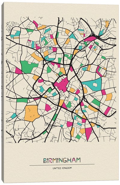 Birmingham, England Map Canvas Art Print - City Maps