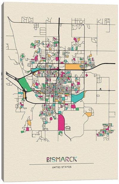Bismarck, North Dakota Map Canvas Art Print - City Maps