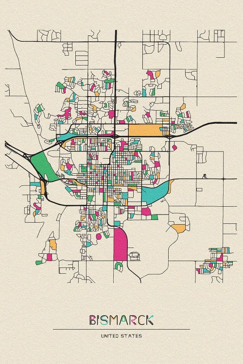 Bismarck, North Dakota Map by Ayse Deniz Akerman wall art