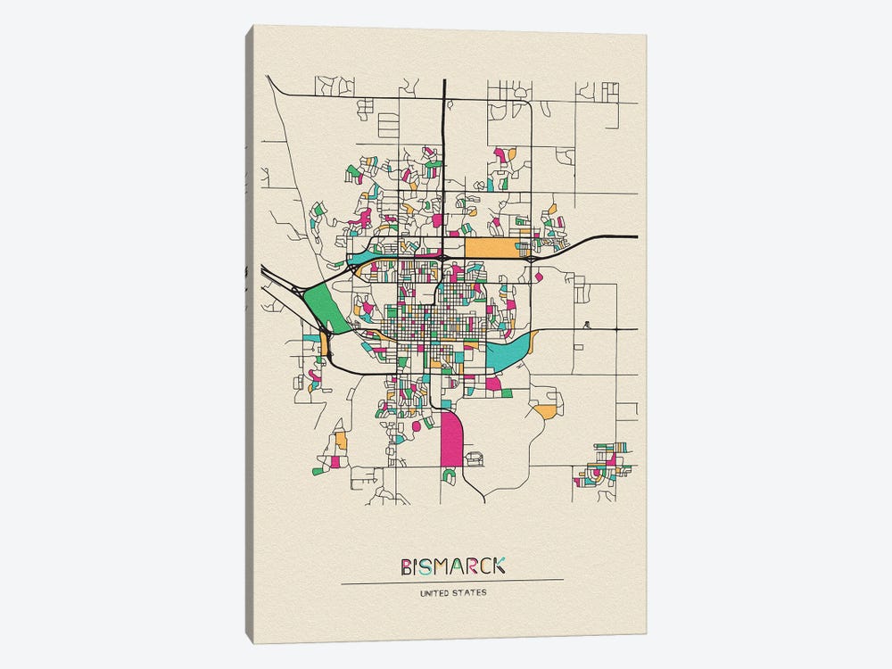 Bismarck, North Dakota Map by Ayse Deniz Akerman 1-piece Art Print