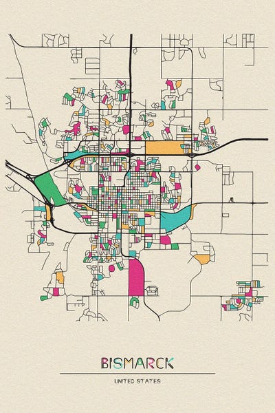 Bismarck: Bismarck, North Dakota Map by Ayse Deniz Akerman