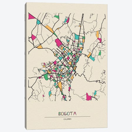 Bogota, Colombia Map Canvas Print #ADA166} by Ayse Deniz Akerman Art Print