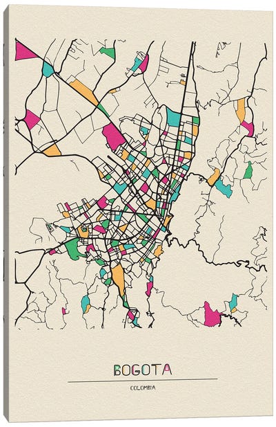 Bogota, Colombia Map Canvas Art Print - City Maps
