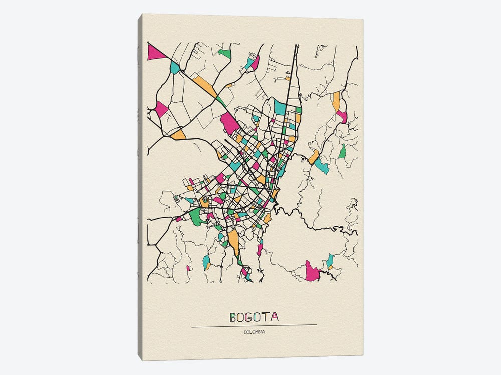 Bogota, Colombia Map by Ayse Deniz Akerman 1-piece Canvas Art