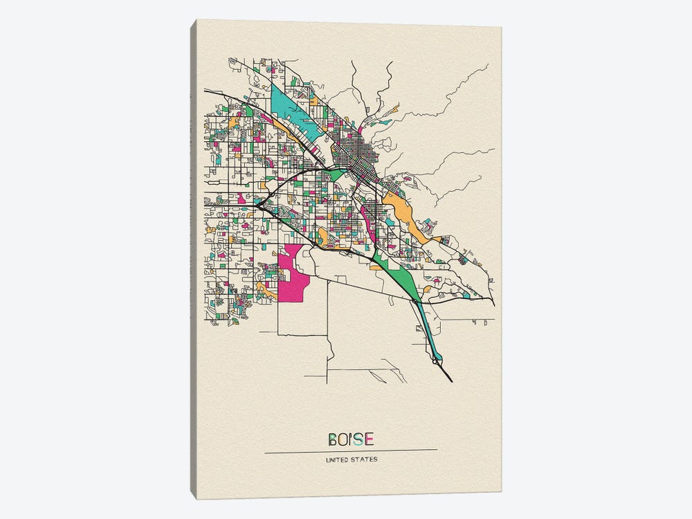 Boise, Idaho Map by Ayse Deniz Akerman 1-piece Canvas Print