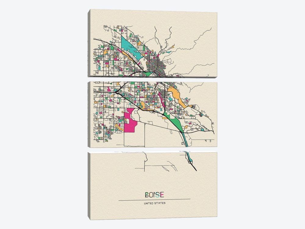 Boise, Idaho Map 3-piece Canvas Art Print