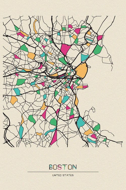 Boston, Massachusetts Map by Ayse Deniz Akerman wall art