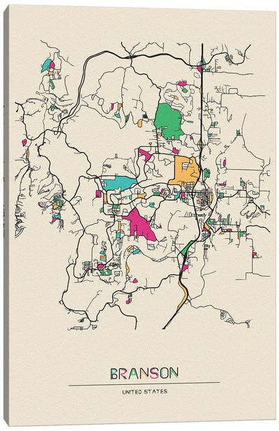 Branson, Missouri Map Canvas Art Print - City Maps