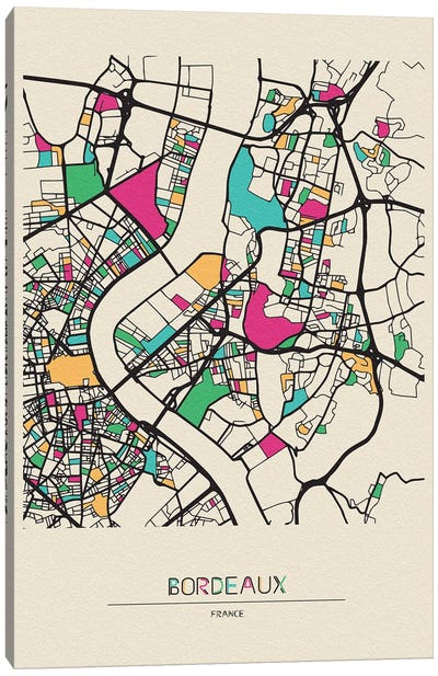 Bordeaux, France Map Canvas Art Print - City Maps