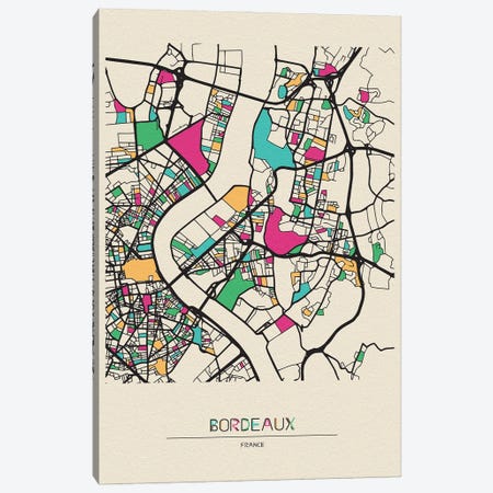 Bordeaux, France Map Canvas Print #ADA170} by Ayse Deniz Akerman Art Print