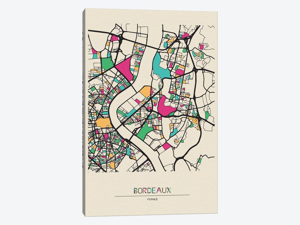 Bordeaux, France Map by Ayse Deniz Akerman 1-piece Art Print