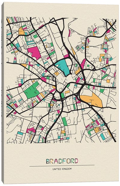 Bradford, England Map Canvas Art Print - City Maps