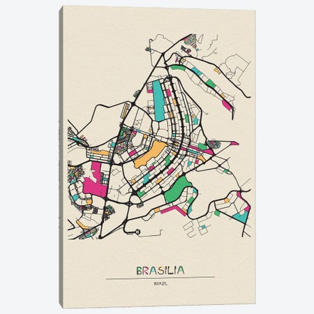 Brasilia, Brazil Map Canvas Print #ADA172} by Ayse Deniz Akerman Art Print