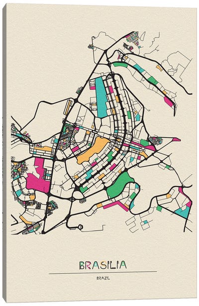Brasilia, Brazil Map Canvas Art Print
