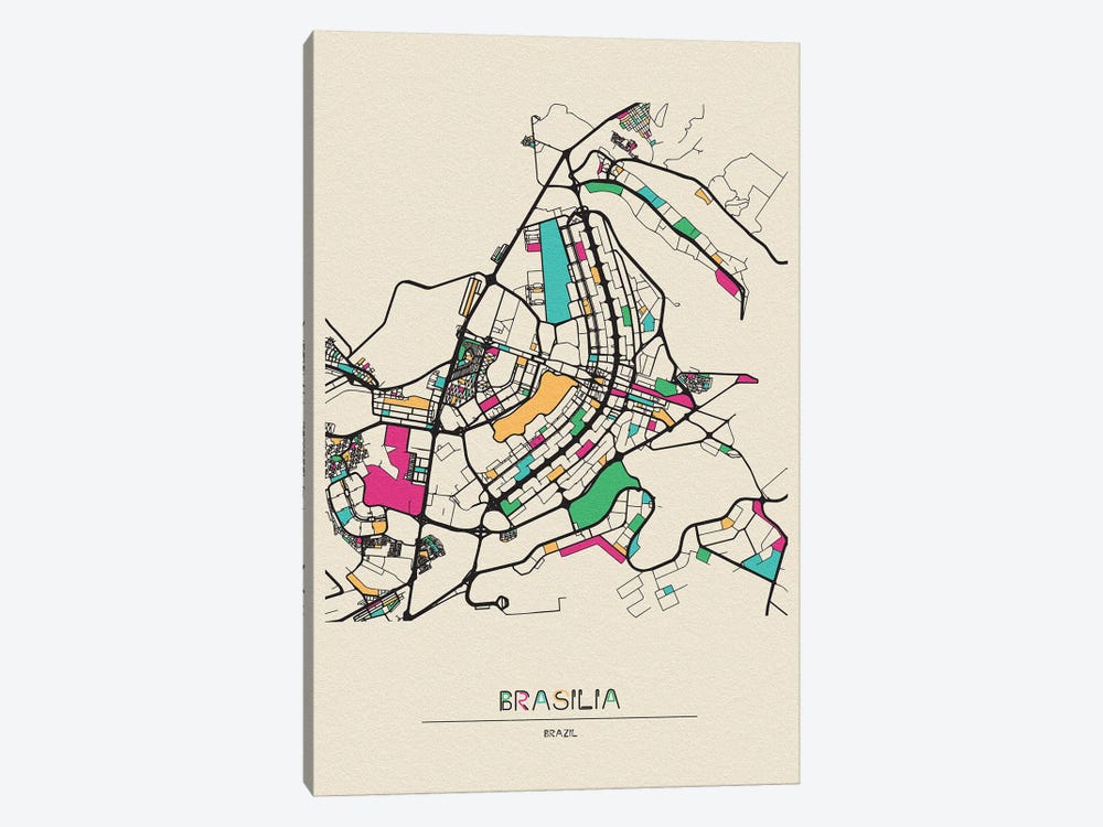 Brasilia, Brazil Map by Ayse Deniz Akerman 1-piece Art Print