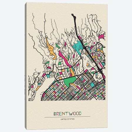 Brentwood, Los Angeles Map Canvas Print #ADA173} by Ayse Deniz Akerman Art Print