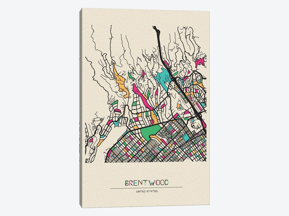 Brentwood, Los Angeles Map by Ayse Deniz Akerman 1-piece Canvas Wall Art