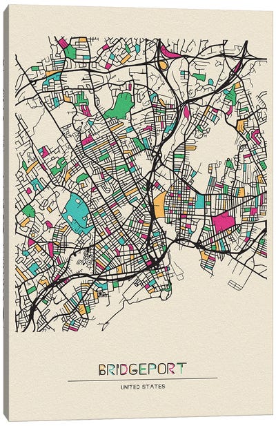 Bridgeport, Connecticut Map Canvas Art Print - City Maps