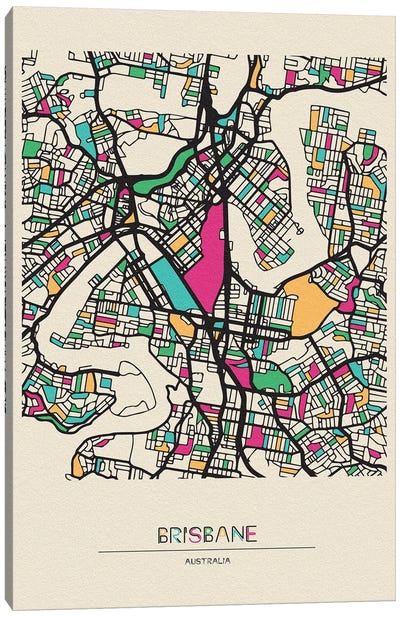 Brisbane, Australia Map Canvas Art Print - City Maps