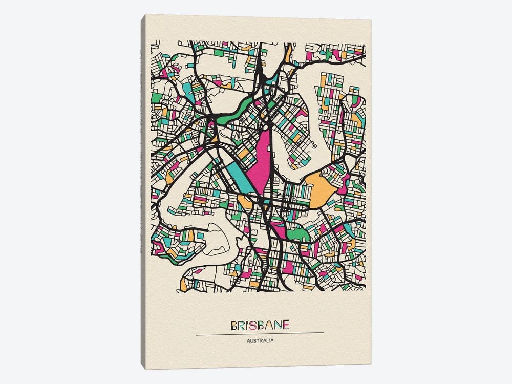 Brisbane, Australia Map by Ayse Deniz Akerman 1-piece Canvas Artwork
