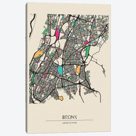 Bronx, New York Map Canvas Print #ADA176} by Ayse Deniz Akerman Canvas Wall Art