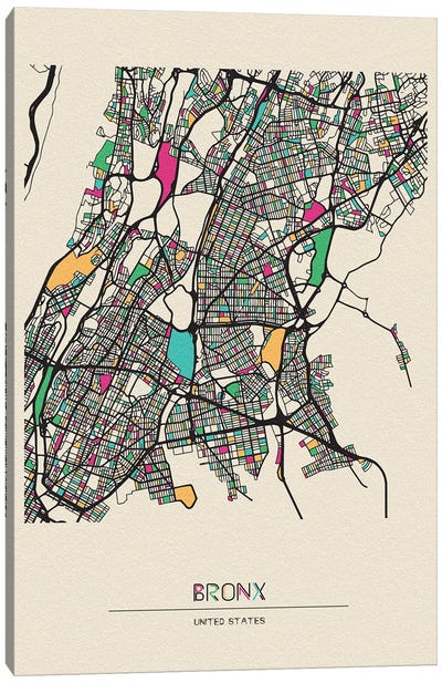 Bronx, New York Map Canvas Art Print