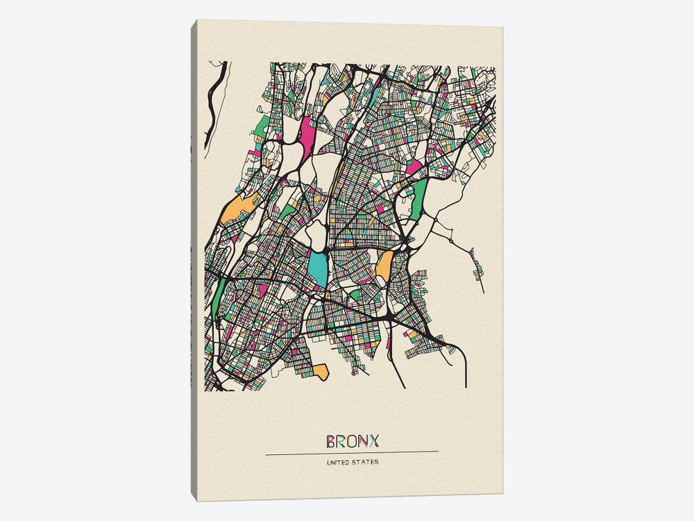 Bronx, New York Map by Ayse Deniz Akerman 1-piece Art Print