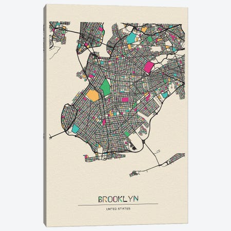 Brooklyn, New York Map Canvas Print #ADA177} by Ayse Deniz Akerman Canvas Art
