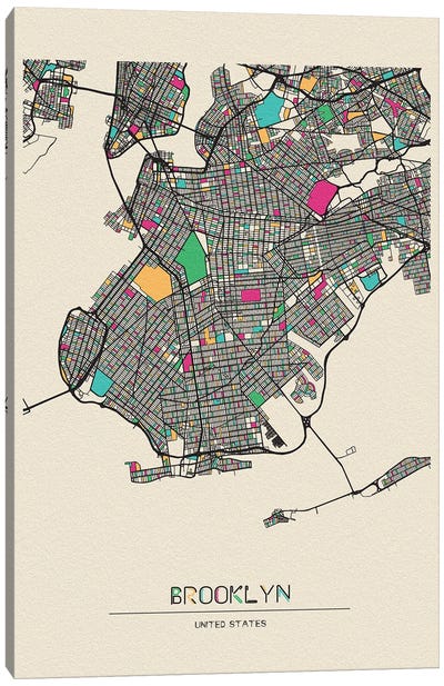 Brooklyn, New York Map Canvas Art Print - Ayse Deniz Akerman