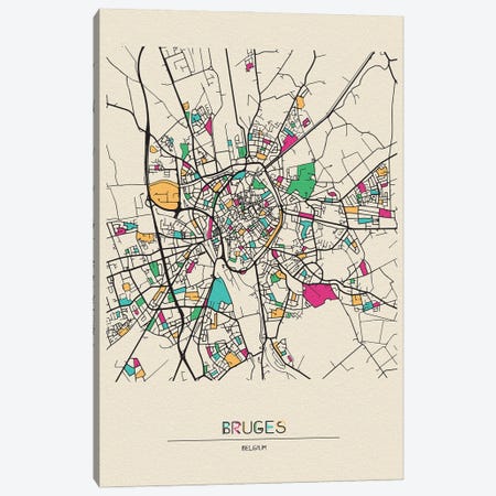 Bruges, Belgium Map Canvas Print #ADA178} by Ayse Deniz Akerman Canvas Print