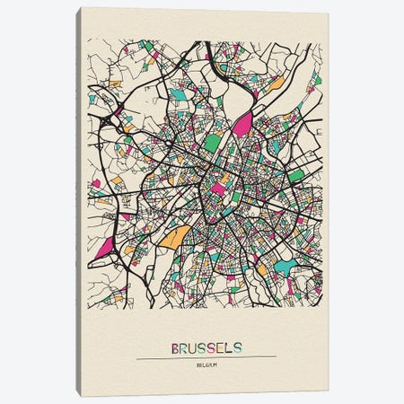 Brussels, Belgium Map Canvas Print #ADA179} by Ayse Deniz Akerman Canvas Print