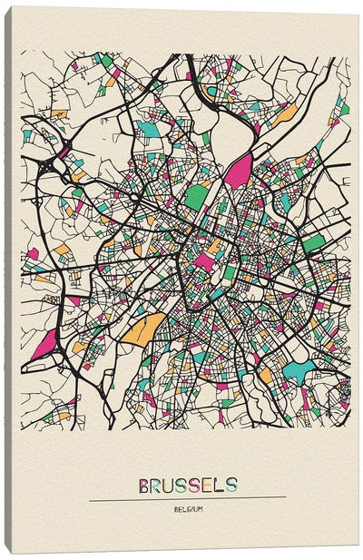 Brussels, Belgium Map Canvas Art Print - Belgium
