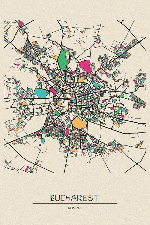 Bucharest, Romania Map by Ayse Deniz Akerman wall art