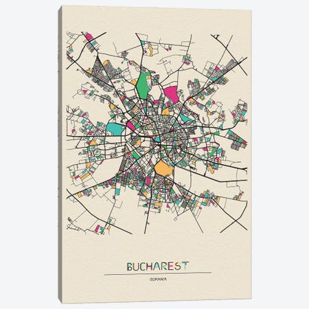 Bucharest, Romania Map Canvas Print #ADA180} by Ayse Deniz Akerman Canvas Artwork