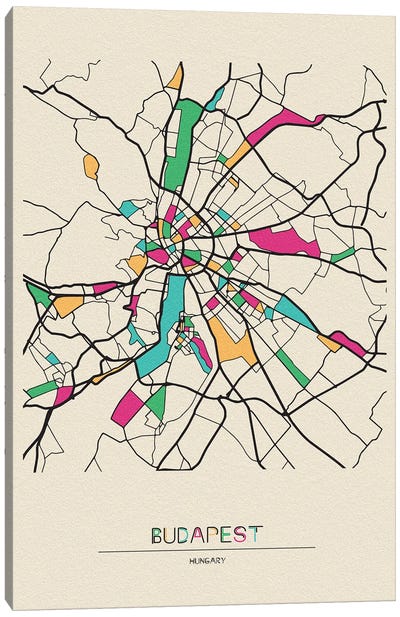 Budapest, Hungary Map Canvas Art Print - City Maps