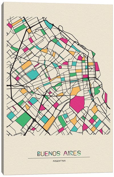 Buenos Aires, Argentina Map Canvas Art Print - Argentina Art