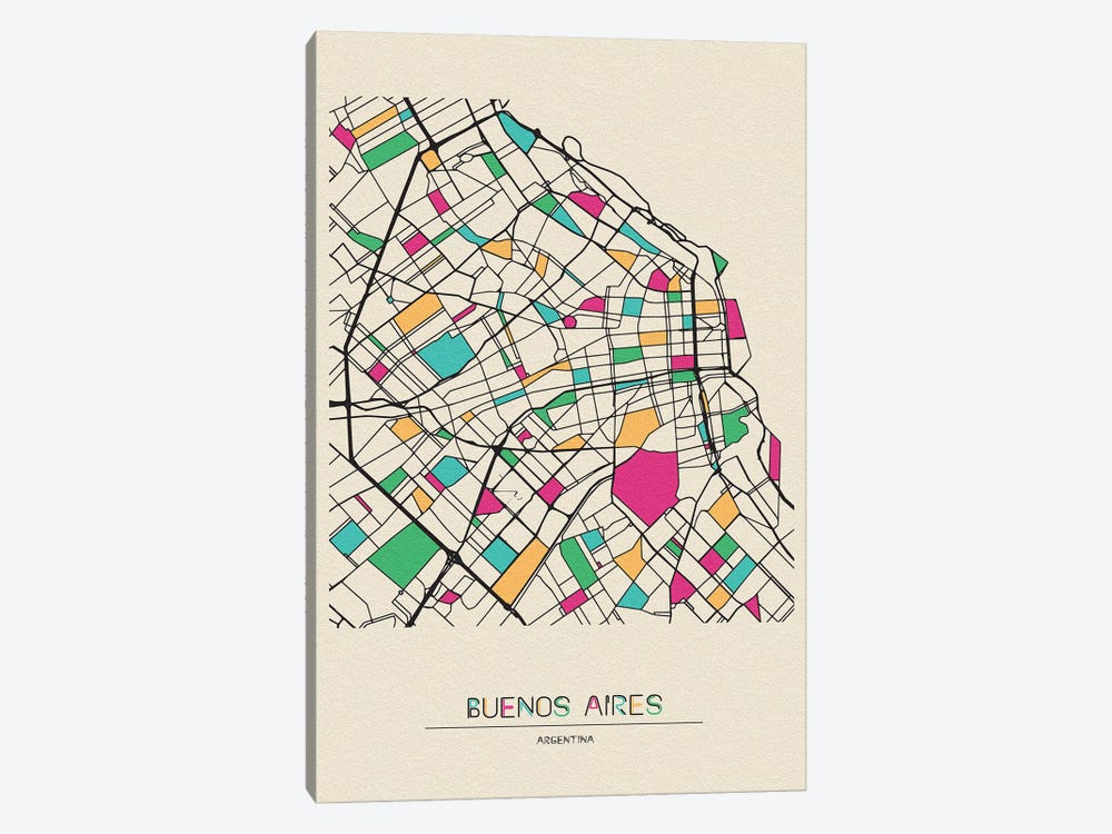 Buenos Aires, Argentina Map by Ayse Deniz Akerman 1-piece Canvas Art