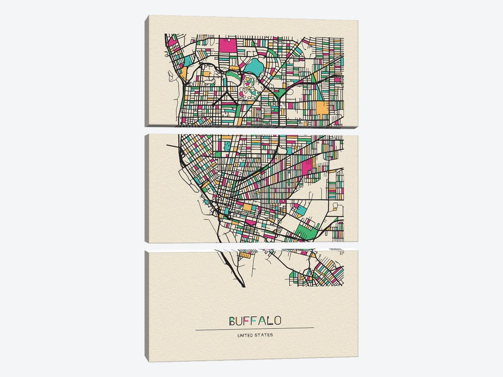 Buffalo, New York Map 3-piece Canvas Print