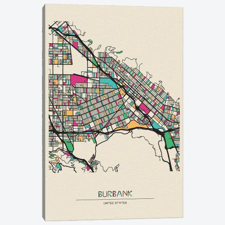 Burbank, California Map Canvas Print #ADA184} by Ayse Deniz Akerman Canvas Art Print