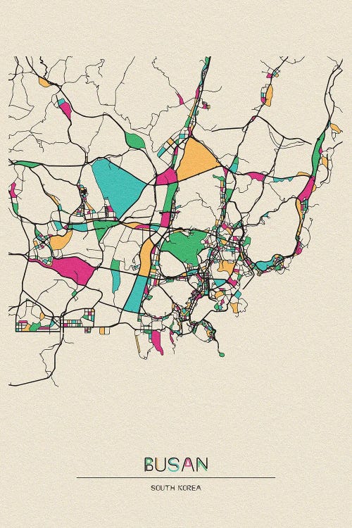 Busan, South Korea Map by Ayse Deniz Akerman wall art