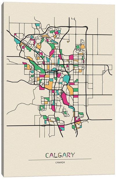 Calgary, Canada Map Canvas Art Print - City Maps