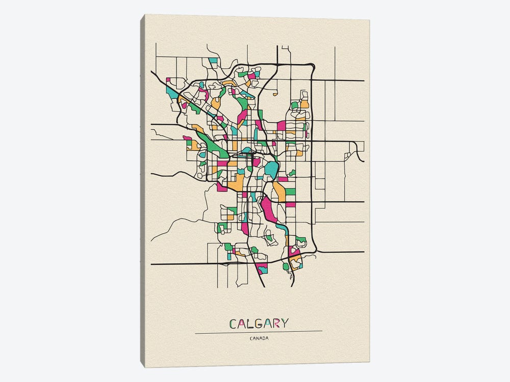 Calgary, Canada Map by Ayse Deniz Akerman 1-piece Canvas Art Print