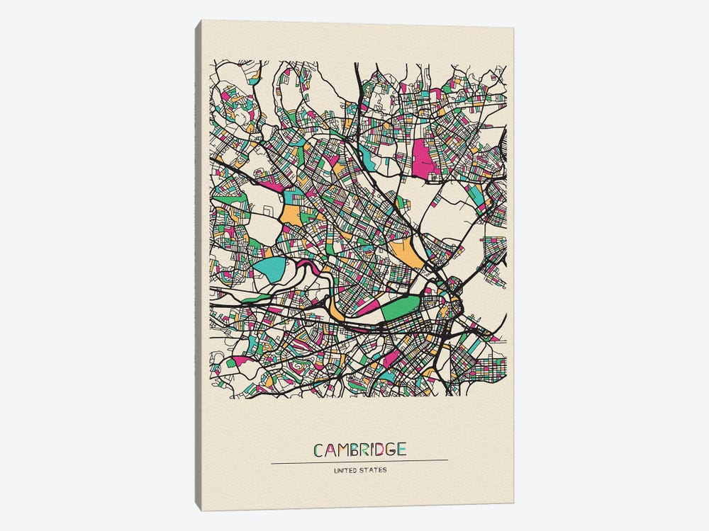 Cambridge, Massachusetts Map by Ayse Deniz Akerman 1-piece Canvas Artwork