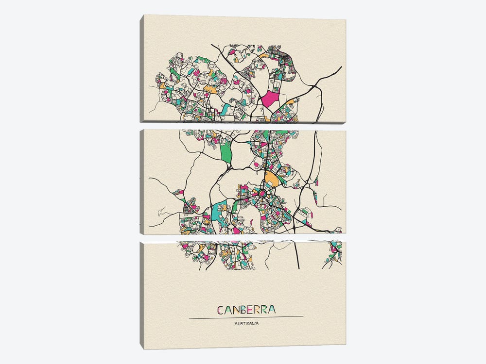 Canberra, Australia Map by Ayse Deniz Akerman 3-piece Art Print